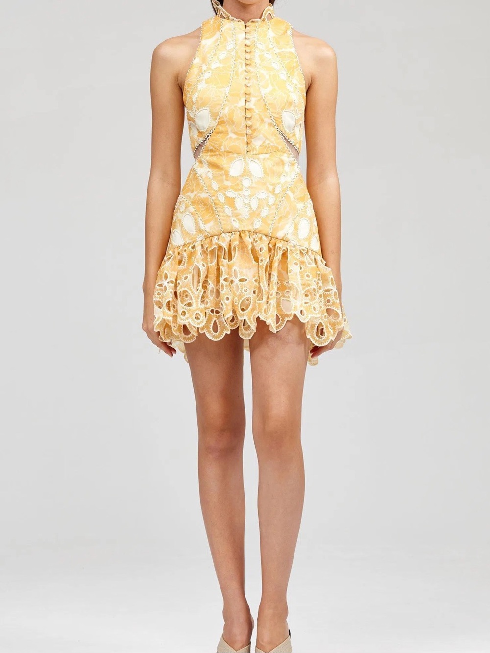 Acler Yellow Eyelet Halter Mini Dress (Meredith Mini Dress)